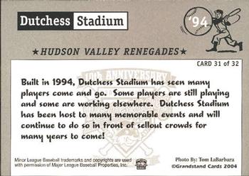 2004 Grandstand Hudson Valley Renegades 10th Anniversary #31 Dutchess Stadium Back