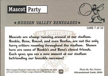 2004 Grandstand Hudson Valley Renegades 10th Anniversary #7 Mascot Party Back