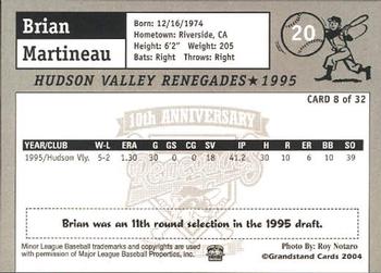 2004 Grandstand Hudson Valley Renegades 10th Anniversary #8 Brian Martineau Back