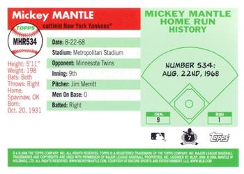 2008 Topps - Mickey Mantle Home Run History #MHR534 Mickey Mantle Back