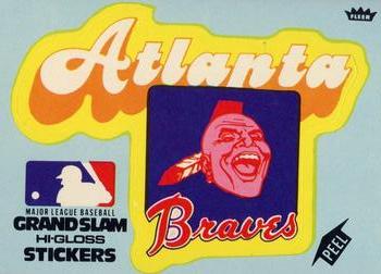 1977 Fleer Grand Slam Hi-Gloss Stickers #NNO Atlanta Braves Team (Blue) Front