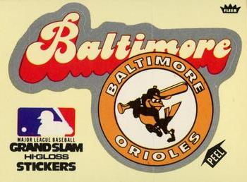 1977 Fleer Grand Slam Hi-Gloss Stickers #NNO Baltimore Orioles Team (Yellow) Front