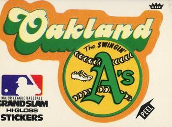 1977 Fleer Grand Slam Hi-Gloss Stickers #NNO Oakland A's Team (White) Front