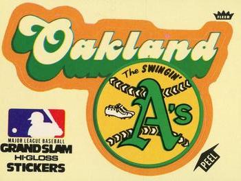 1977 Fleer Grand Slam Hi-Gloss Stickers #NNO Oakland A's Team (Yellow) Front