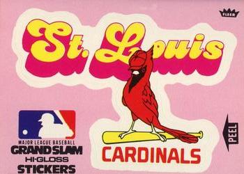 1977 Fleer Grand Slam Hi-Gloss Stickers #NNO St. Louis Cardinals Team (Pink) Front