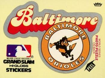 1978 Fleer Grand Slam Hi-Gloss Stickers #NNO Baltimore Orioles Team (Yellow) Front