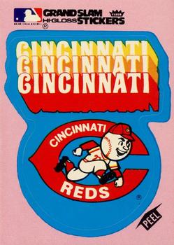 1978 Fleer Grand Slam Hi-Gloss Stickers #NNO Cincinnati Reds Team (Pink) Front