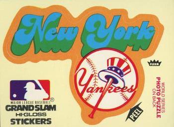 1978 Fleer Grand Slam Hi-Gloss Stickers #NNO New York Yankees Team (Yellow) Front