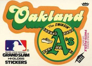 1978 Fleer Grand Slam Hi-Gloss Stickers #NNO Oakland A's Team (White) Front