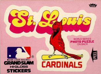 1978 Fleer Grand Slam Hi-Gloss Stickers #NNO St. Louis Cardinals Team (Pink) Front