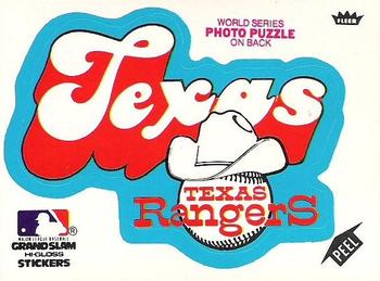 1978 Fleer Grand Slam Hi-Gloss Stickers #NNO Texas Rangers Team (White) Front