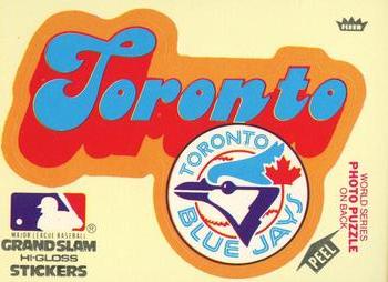1978 Fleer Grand Slam Hi-Gloss Stickers #NNO Toronto Blue Jays Team (Yellow) Front