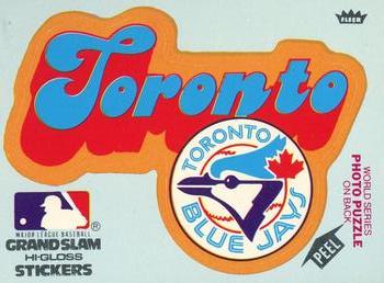 1978 Fleer Grand Slam Hi-Gloss Stickers #NNO Toronto Blue Jays Team (Blue) Front