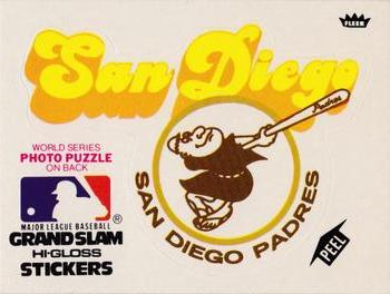 1979 Fleer Grand Slam Hi-Gloss Stickers #NNO San Diego Padres Team (White) Front