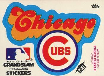1979 Fleer Grand Slam Hi-Gloss Stickers #NNO Chicago Cubs Team (White) Front