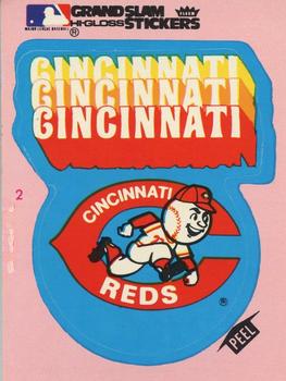 1979 Fleer Grand Slam Hi-Gloss Stickers #NNO Cincinnati Reds Team (Pink) Front