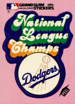 1979 Fleer Grand Slam Hi-Gloss Stickers #NNO Los Angeles Dodgers National League Champs (Pink) Front