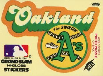 1979 Fleer Grand Slam Hi-Gloss Stickers #NNO Oakland A's Team (Yellow) Front