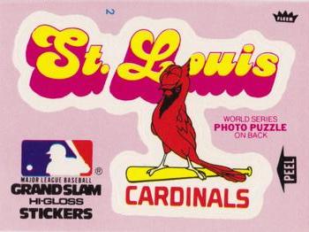 1979 Fleer Grand Slam Hi-Gloss Stickers #NNO St. Louis Cardinals Team (Pink) Front