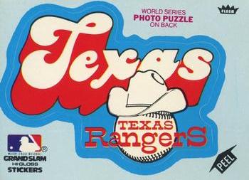 1979 Fleer Grand Slam Hi-Gloss Stickers #NNO Texas Rangers Team (Blue) Front