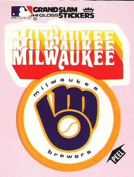 1979 Fleer Grand Slam Hi-Gloss Stickers #NNO Milwaukee Brewers Team (Pink) Front