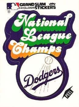 1979 Fleer Grand Slam Hi-Gloss Stickers #NNO Los Angeles Dodgers National League Champs (White) Front