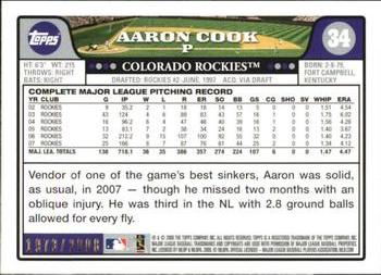 2008 Topps - Gold #34 Aaron Cook Back