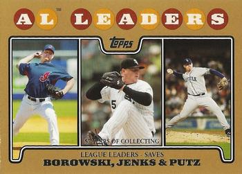 2008 Topps - Gold #181 AL Leaders: Saves (Joe Borowski / Bobby Jenks / J.J. Putz) Front