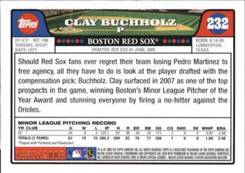 2008 Topps - Gold #232 Clay Buchholz Back