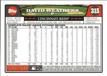 2008 Topps - Gold #315 David Weathers Back