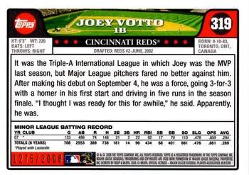2008 Topps - Gold #319 Joey Votto Back