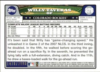 2008 Topps - Gold #376 Willy Taveras Back