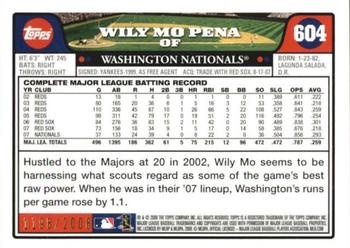 2008 Topps - Gold #604 Wily Mo Pena Back