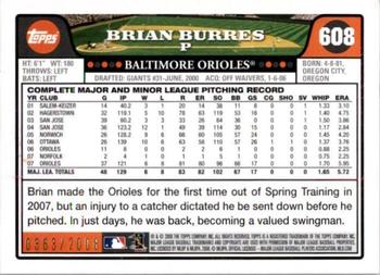 2008 Topps - Gold #608 Brian Burres Back