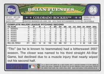 2008 Topps - Black #84 Brian Fuentes Back
