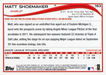 2014 Topps #163 Matt Shoemaker Back