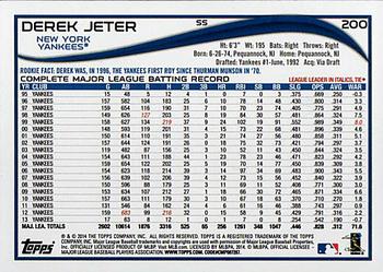 2014 Topps #200 Derek Jeter Back