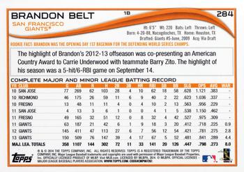 2014 Topps #284 Brandon Belt Back