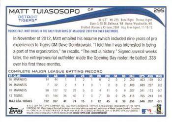 2014 Topps #295 Matt Tuiasosopo Back