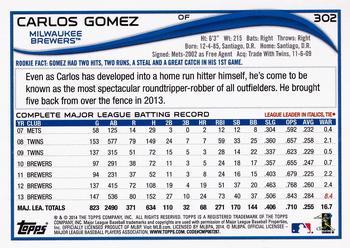 2014 Topps #302 Carlos Gomez Back