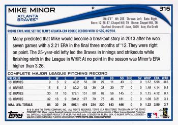 2014 Topps #316 Mike Minor Back