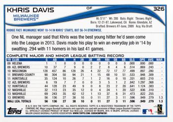 2014 Topps #326 Khris Davis Back