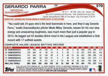 2014 Topps #379 Gerardo Parra Back