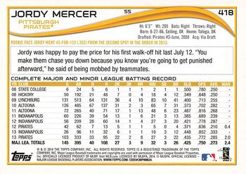 2014 Topps #418 Jordy Mercer Back