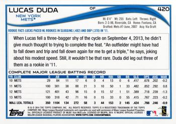 2014 Topps #420 Lucas Duda Back