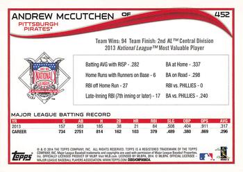 2014 Topps #452 Andrew McCutchen Back