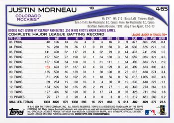 2014 Topps #465 Justin Morneau Back