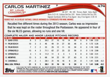 2014 Topps #474 Carlos Martinez Back
