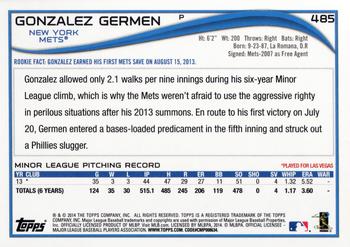 2014 Topps #485 Gonzalez Germen Back