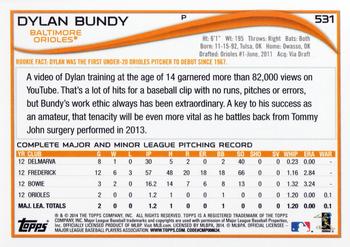 2014 Topps #531 Dylan Bundy Back